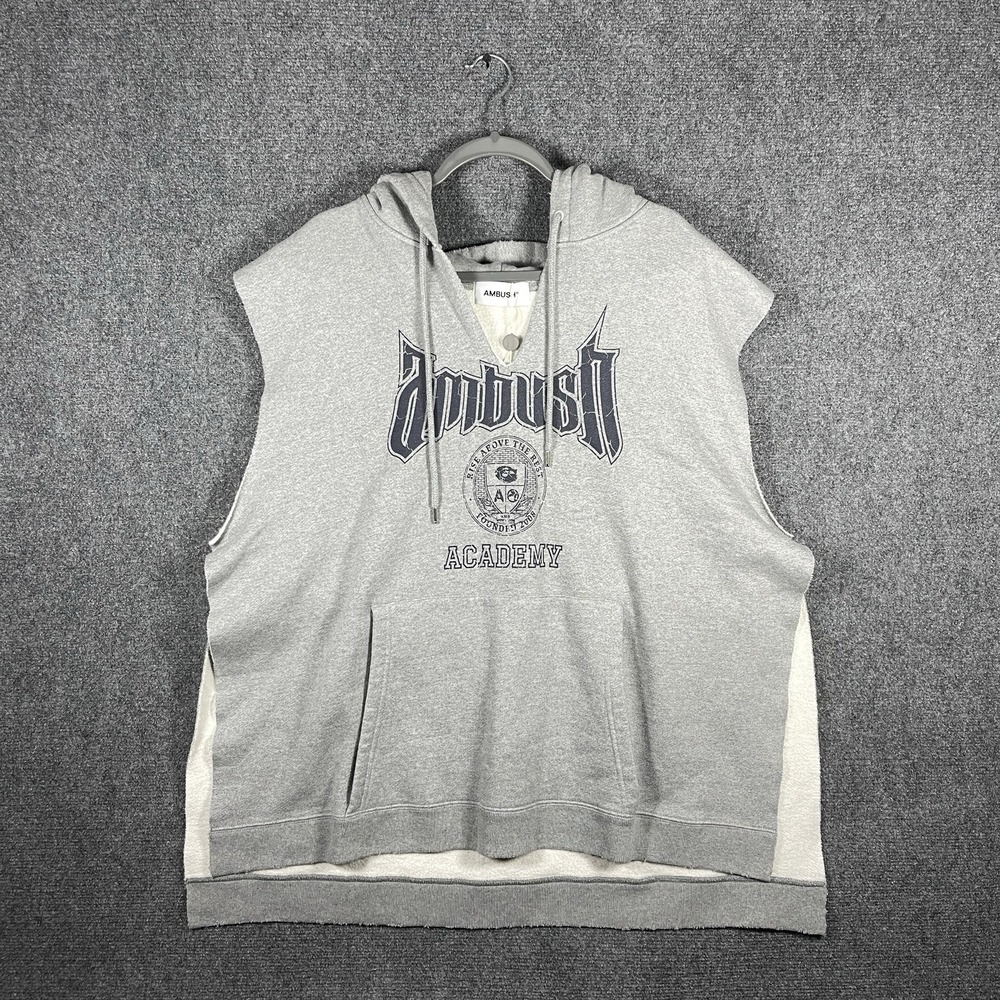 NWT AMBUSH Academy Hoodie Vest Light Gray Oversized Mens Size Medium #2739